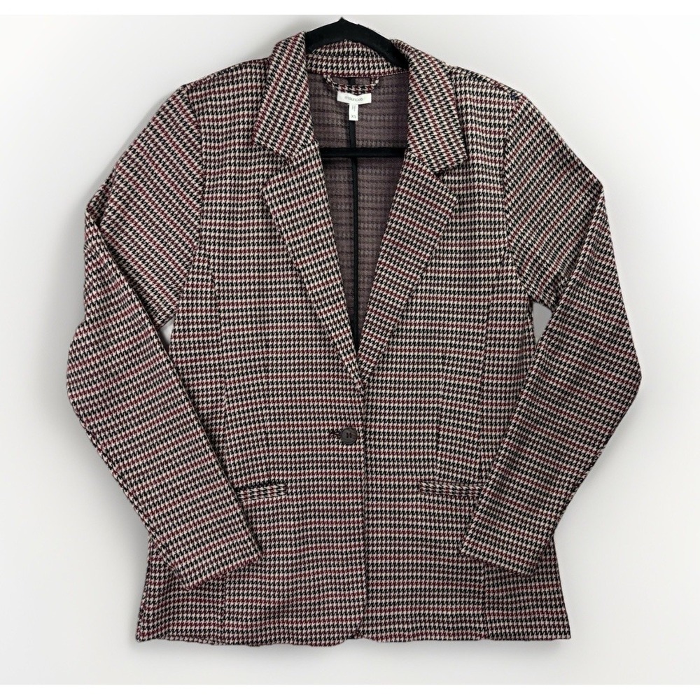 Maurices Blazer Women XS Burgundy Houndstooth Knit Single Button Workwear